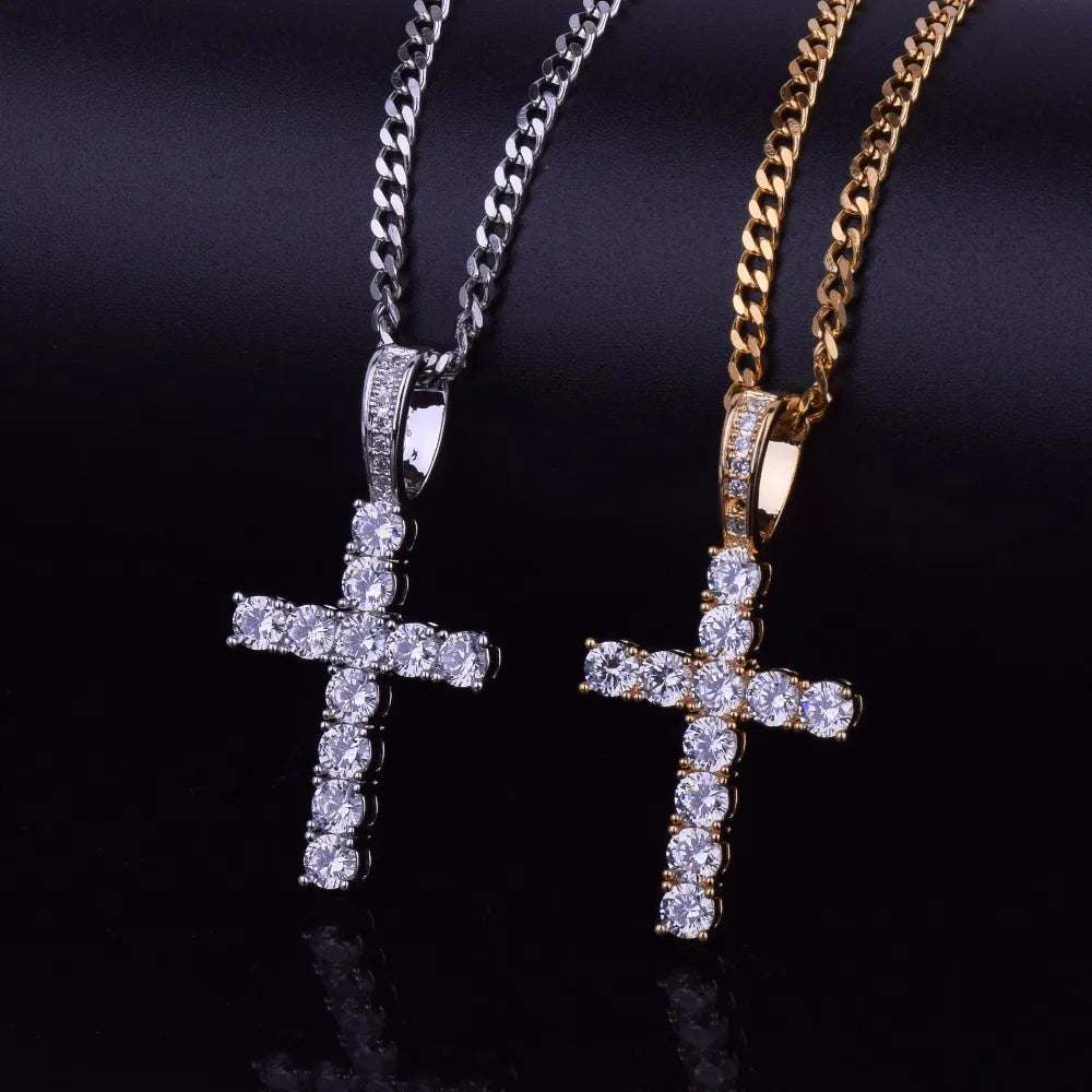 Bubble Letter Cross Necklace for Men Pendant Gold Color Copper Material Hip Hop Jewelry