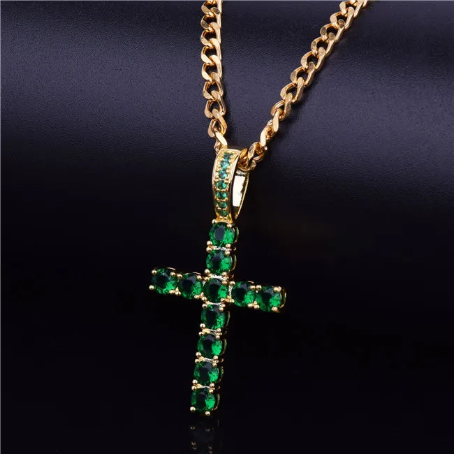 Bubble Letter Cross Necklace for Men Pendant Gold Color Copper Material Hip Hop Jewelry