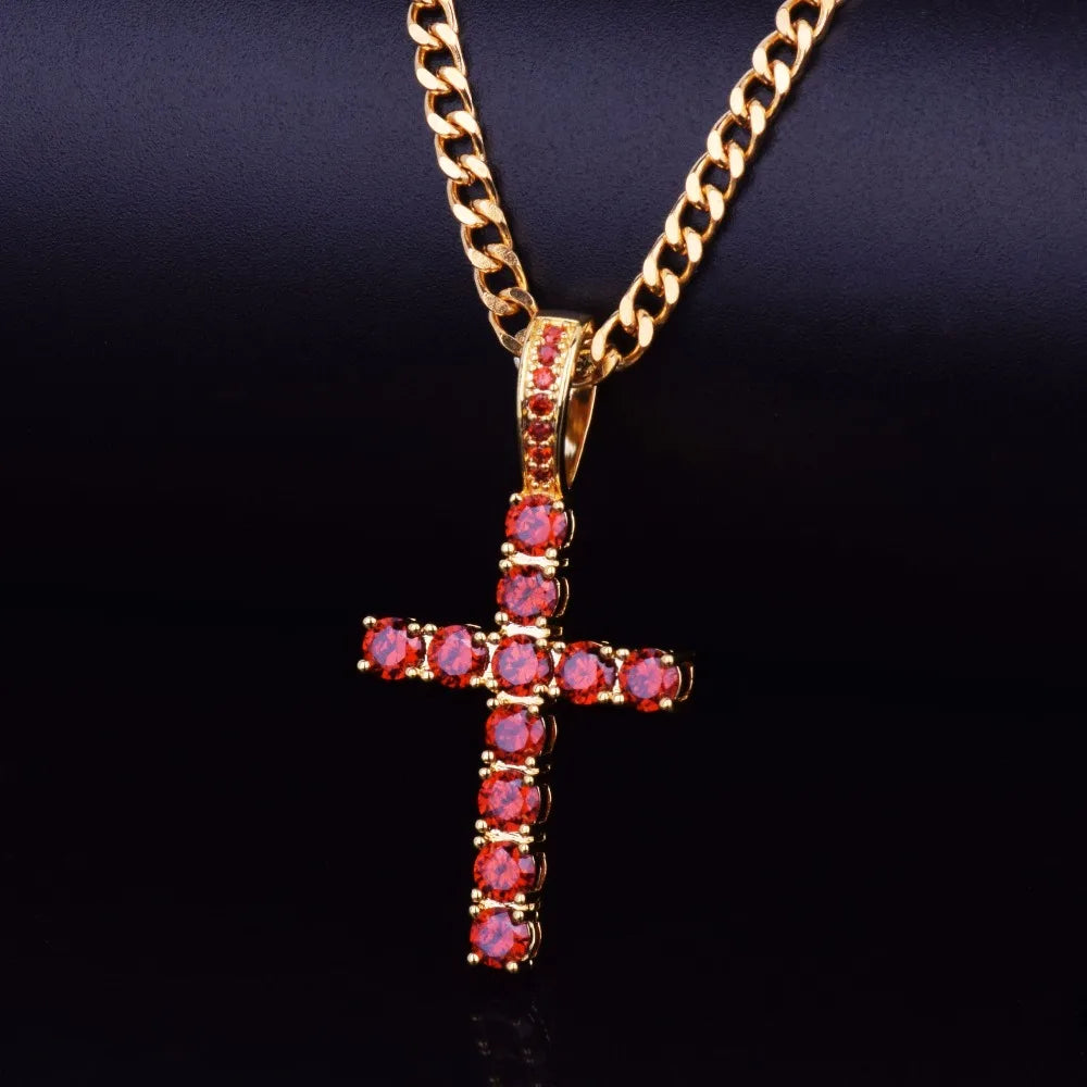 Bubble Letter Cross Necklace for Men Pendant Gold Color Copper Material Hip Hop Jewelry