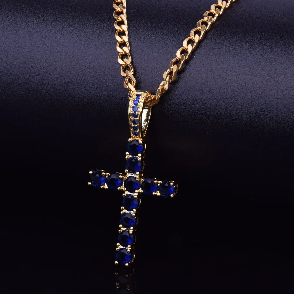 Bubble Letter Cross Necklace for Men Pendant Gold Color Copper Material Hip Hop Jewelry