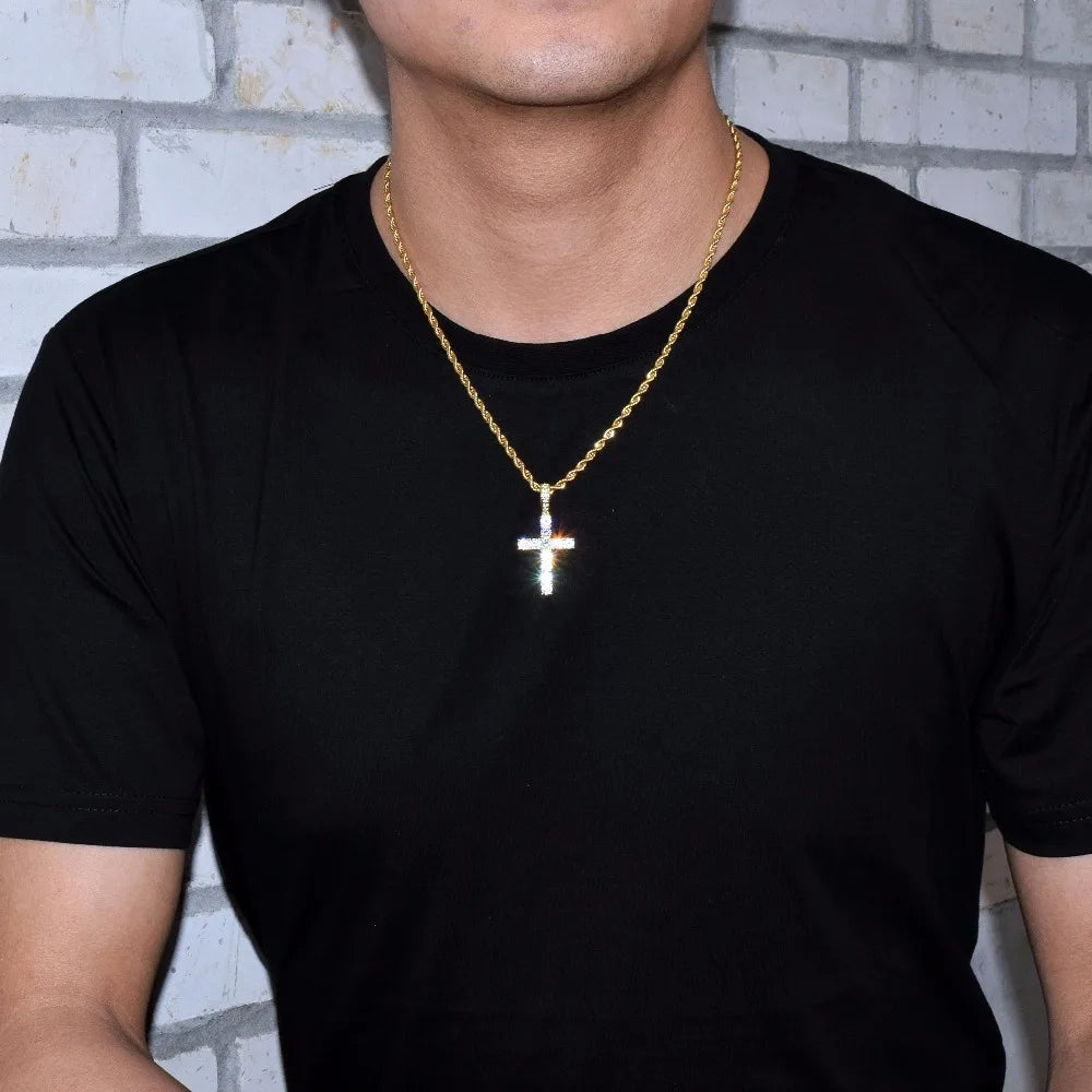 Bubble Letter Cross Necklace for Men Pendant Gold Color Copper Material Hip Hop Jewelry