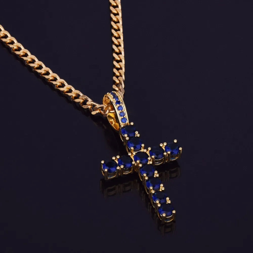 Bubble Letter Cross Necklace for Men Pendant Gold Color Copper Material Hip Hop Jewelry