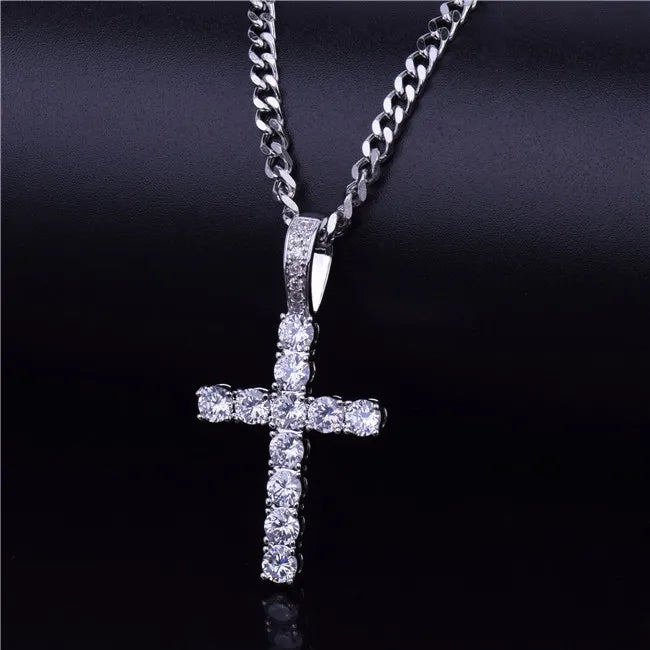 Bubble Letter Cross Necklace for Men Pendant Gold Color Copper Material Hip Hop Jewelry