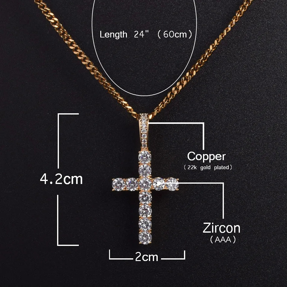 Bubble Letter Cross Necklace for Men Pendant Gold Color Copper Material Hip Hop Jewelry