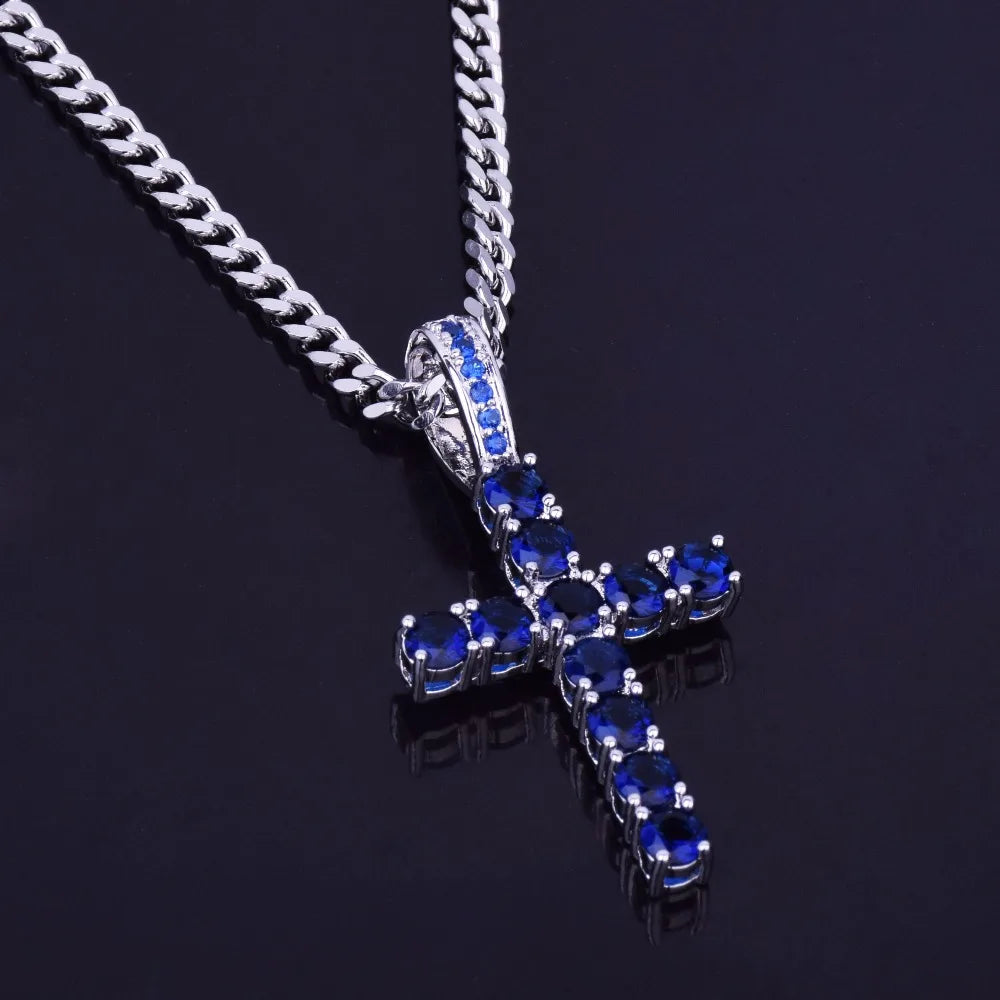 Bubble Letter Cross Necklace for Men Pendant Gold Color Copper Material Hip Hop Jewelry