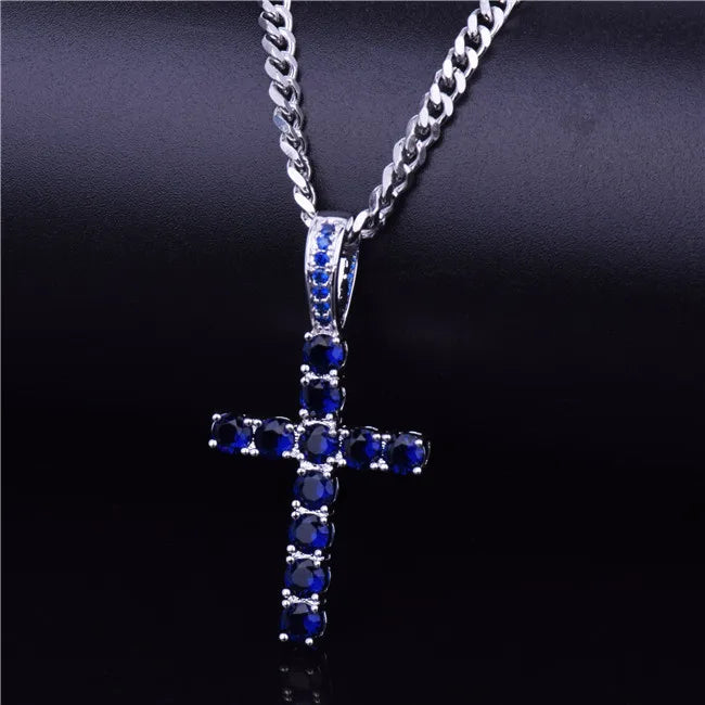 Bubble Letter Cross Necklace for Men Pendant Gold Color Copper Material Hip Hop Jewelry