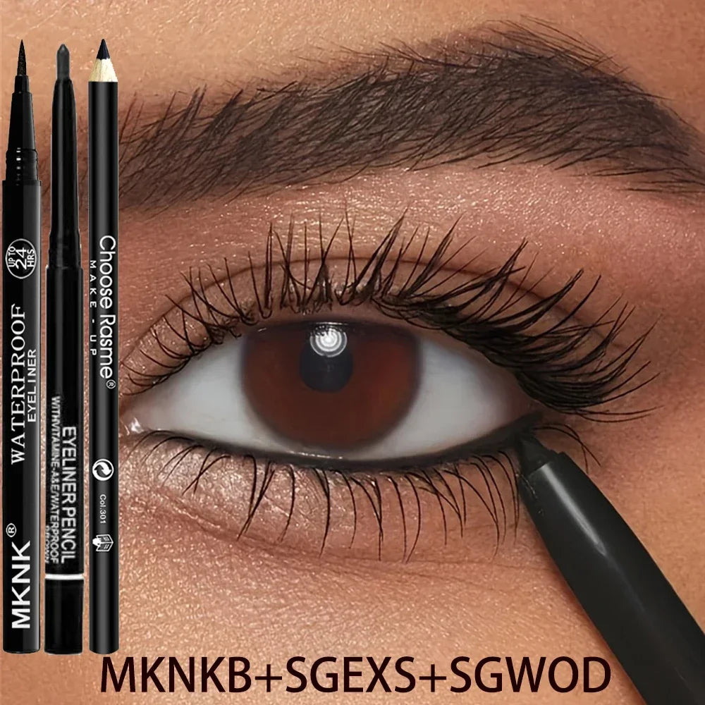 MKNK 3Pcs Waterproof & Sweat-Proof Black Eyeliner Set ✨